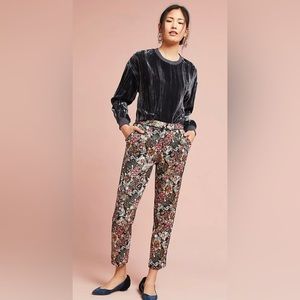 Anthropologie Maeve Jacquard Metallic Slim Trousers SZ 0